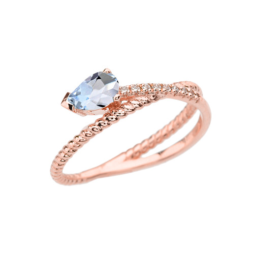 Rose Gold Criss-Cross Aquamarine Rope and Diamonds Designer Ring