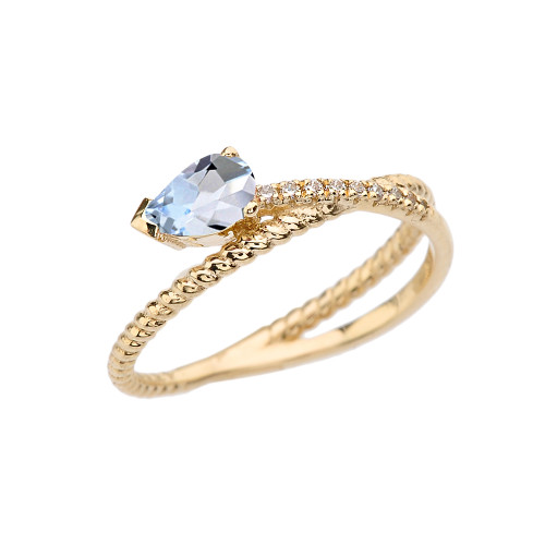 Yellow Gold Criss-Cross Aquamarine Rope and Diamonds Designer Ring