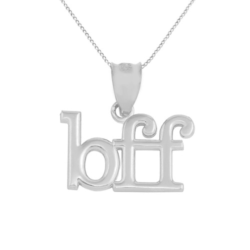 Solid White Gold BFF Best Friends Forever Pendant Necklace