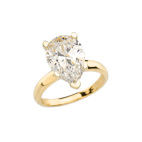 Yellow Gold Pear Shape CZ Engagement/Proposal Solitaire Ring