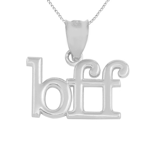 Solid White Gold BFF Best Friends Forever Pendant Necklace (0.79" )