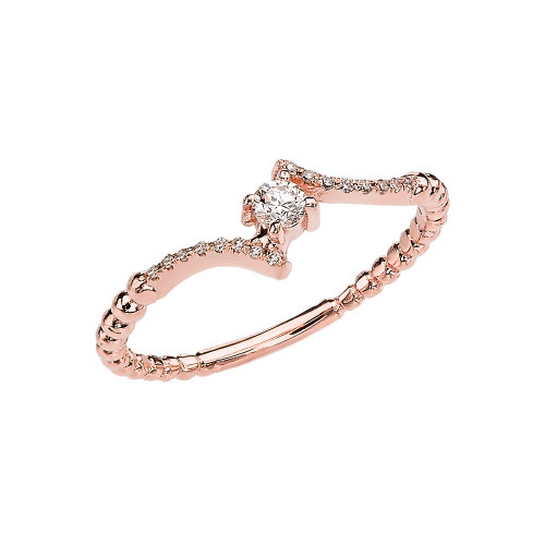 Rose Gold Dainty Solitaire Diamond Rope Design Engagement/Promise Ring