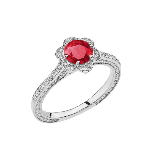 Ruby and Diamond White Gold Engagement/Proposal Ring