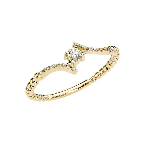 Yellow Gold Dainty Solitaire Diamond Rope Design Engagement/Promise Ring