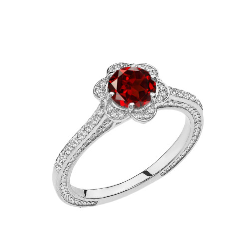 Garnet and Diamond White Gold Engagement/Proposal Ring