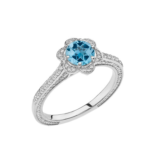 Blue Topaz and Diamond White Gold Engagement/Proposal Ring