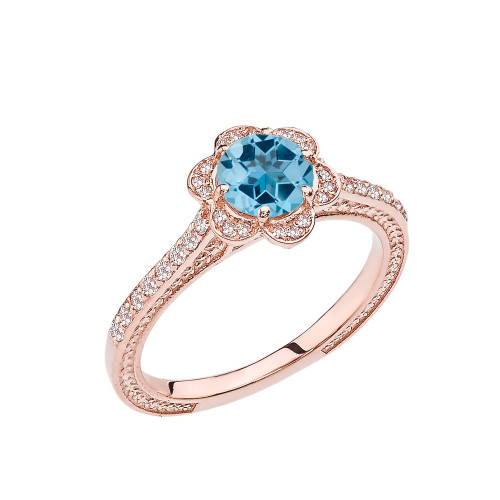 Blue Topaz and Diamond Rose Gold Engagement/Proposal Ring