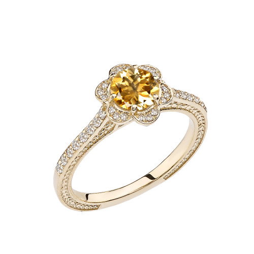 Citrine and Diamond Yellow Gold Engagement/Proposal Ring