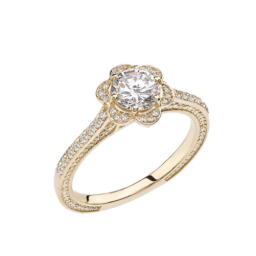 White Topaz and Diamond Yellow Gold Engagement/Proposal Ring