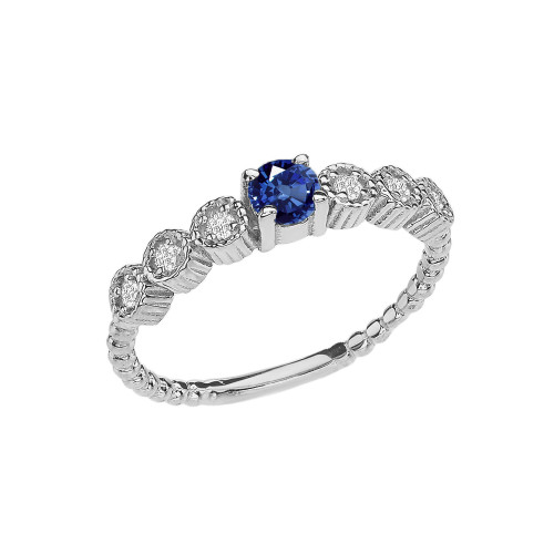 Diamond and Sapphire White Gold Stackable/Promise Beaded Popcorn Collection Ring