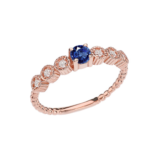 Diamond and Sapphire Rose Gold Stackable/Promise Beaded Popcorn Collection Ring