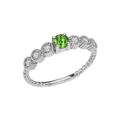 Diamond and Peridot White Gold Stackable/Promise Beaded Popcorn Collection Ring