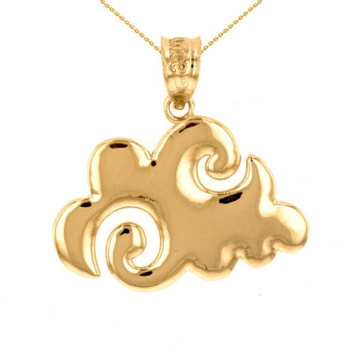 Yellow Gold Swirling Cloud Pendant Necklace