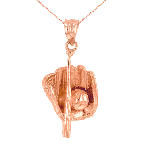 Rose Gold Baseball Bat and Glove Pendant Necklace