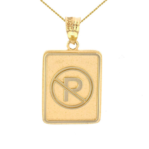 Yellow Gold No Parking Street Traffic Sign Pendant Necklace