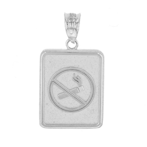 White Gold Anti Smoking Cigarette Sign Pendant Necklace