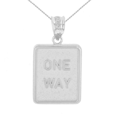 White Gold One Way Street Traffic Sign Pendant Necklace