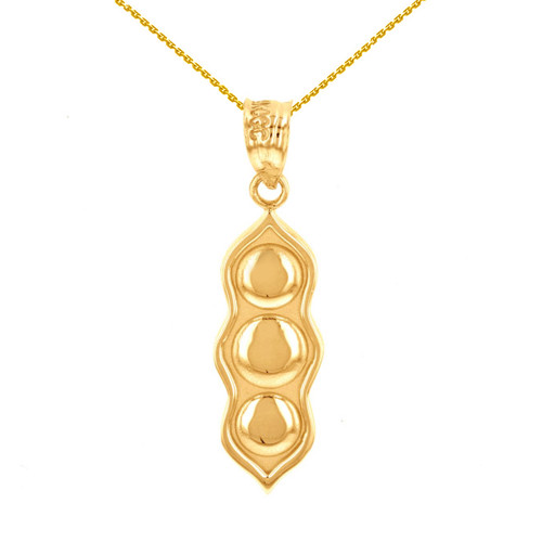 Yellow Gold Three Peas in a Pod Pendant Necklace