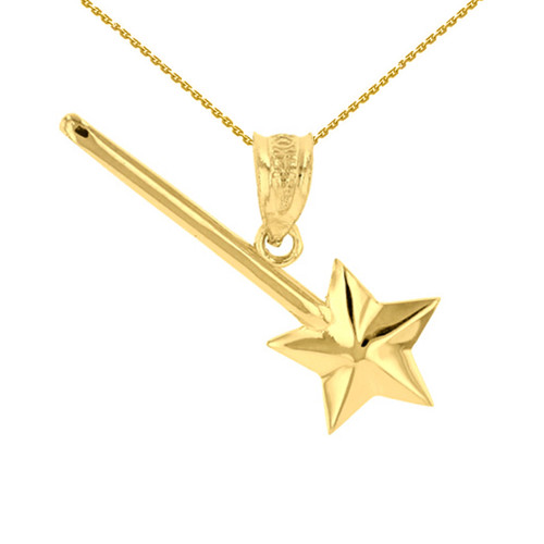 Yellow Gold Star Magical Wand Pendant Necklace