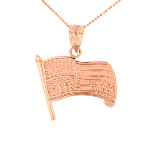 Rose Gold Fire Man American Flag Pendant Necklace