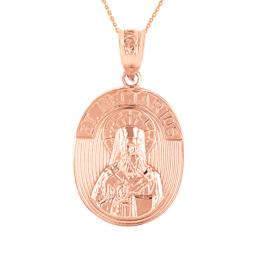 Rose Gold Saint Nectarios of Aegina Greek Orthodox Engravable Pendant Necklace