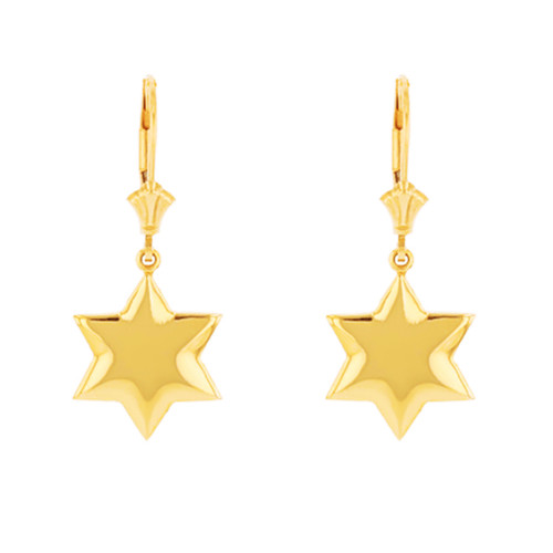 14K Solid Yellow Gold Star Earring Set