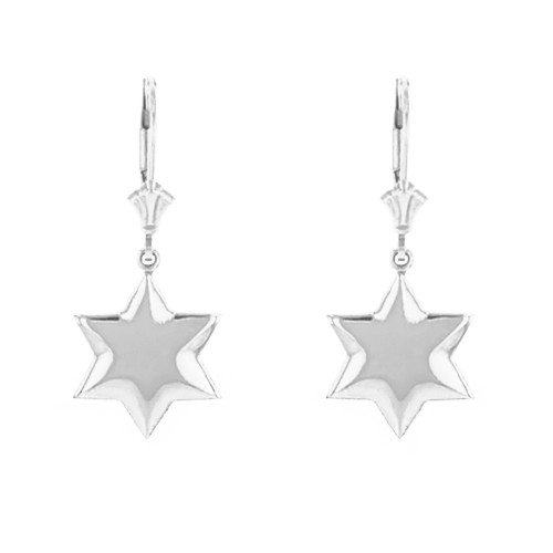 14K Solid White Gold Star Earring Set