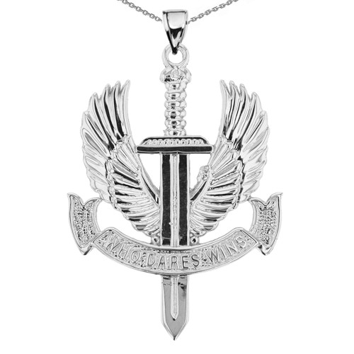 White Gold Who Dares Wins Pendant Necklace