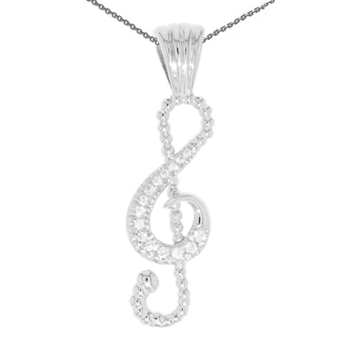 White Gold Music Note Pendant Necklace