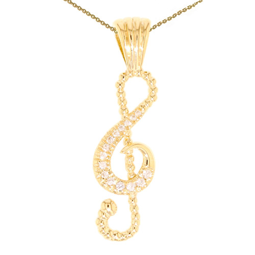 Yellow Gold Diamond Music Note Pendant Necklace