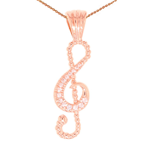Rose Gold Diamond Music Note Pendant Necklace