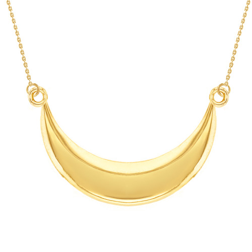 14K Solid Yellow Gold Moon Crescent Pendant Necklace