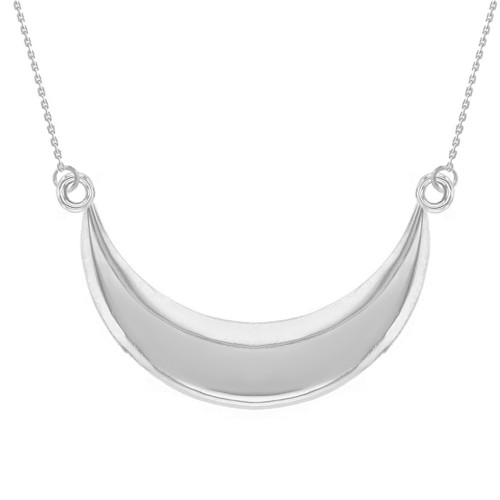 14K Solid White Gold Moon Crescent Pendant Necklace