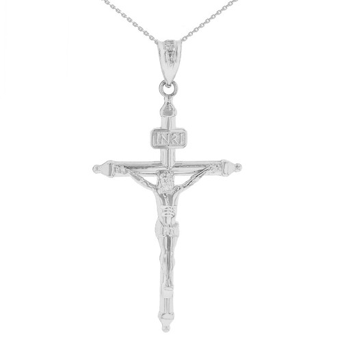 Sterling Silver  INRI Christ Passion Cross Crucifix Pendant Necklace 1.4"  (36 mm)