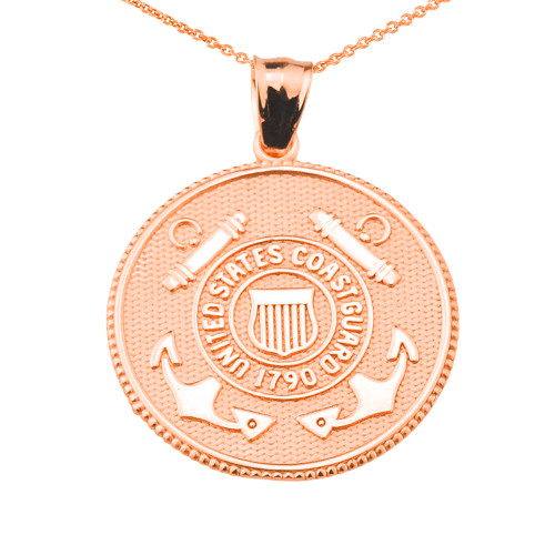 US Coast Guard Solid Rose Gold Coin Pendant Necklace