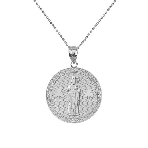 Sterling Silver Saint Patrick Shamrock CZ Medallion Pendant Necklace 1.05" (26 mm)