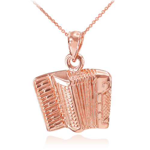 Solid Rose Gold Music Accordion Pendant Necklace