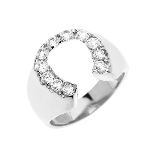 White Gold Diamond Horseshoe Lucky Men's Ring