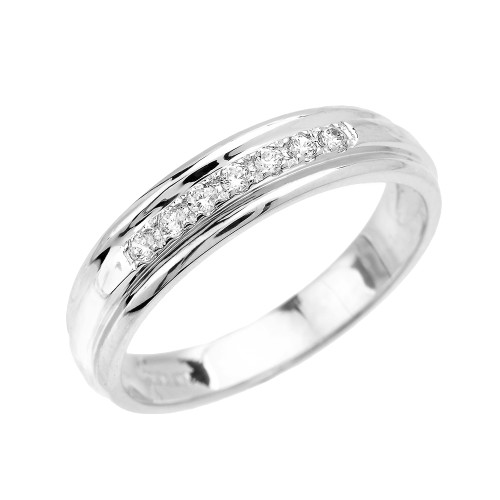 Men's Diamond Accent Wedding Band in White Gold