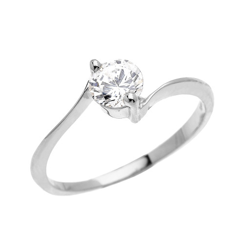 White Gold Modern Solitaire CZ Dainty Engagement Proposal Ring