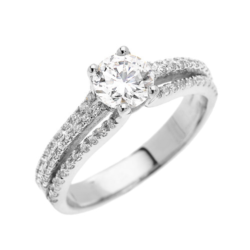 White Gold Micro Pave Modern Solitaire CZ Ring