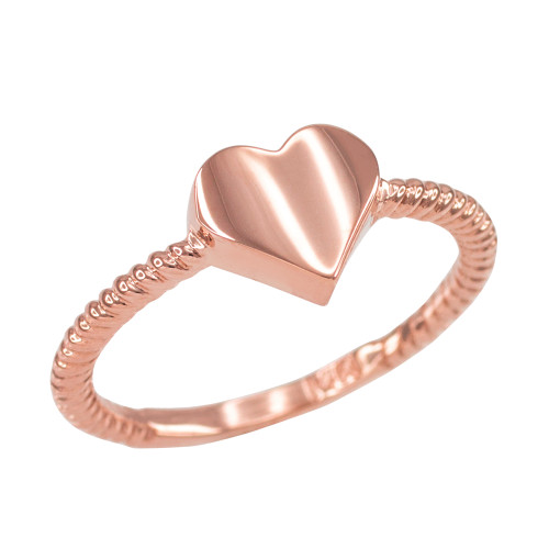 Polished Rose Gold Heart Love Ring for Women