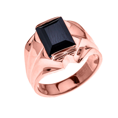 Men's Rose Gold 4 Carat Black Onyx Bold Solitaire Ring