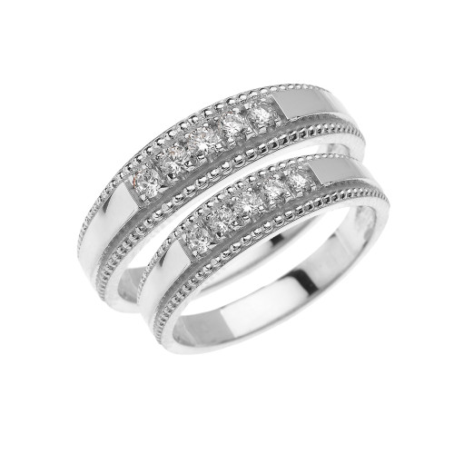 White Gold Elegant His and Hers Diamond Matching Wedding Bands