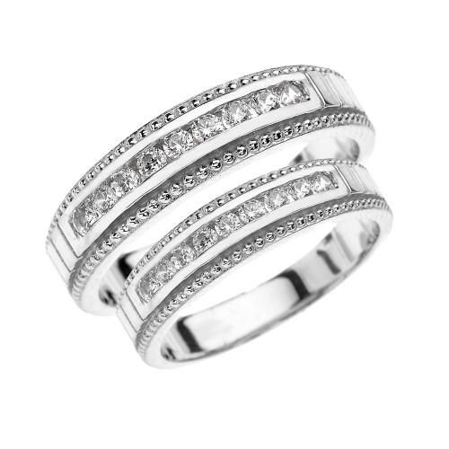 White Gold Diamond His and Hers Matching Wedding Bands