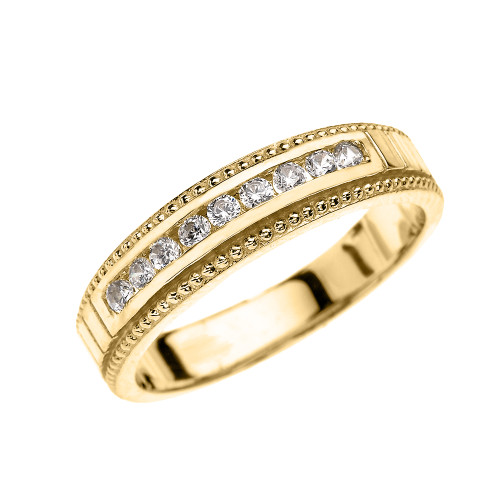 Yellow Gold Cubic Zirconia Wedding Band For Him