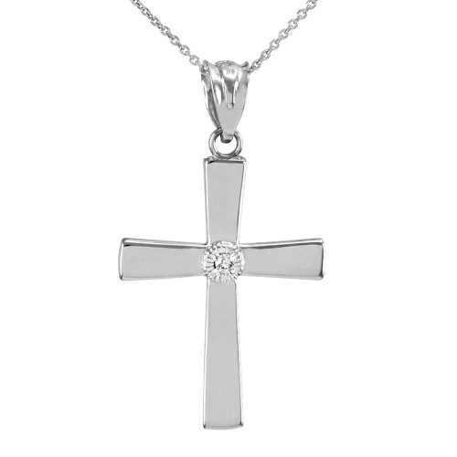 Sterling Silver Solitaire CZ-Accented Cross Pendant Necklace