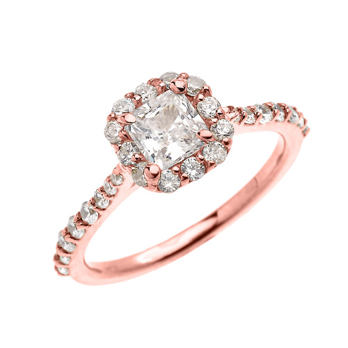 Rose Gold Dainty 1 Carat Princess Cut CZ Halo Solitaire Ring