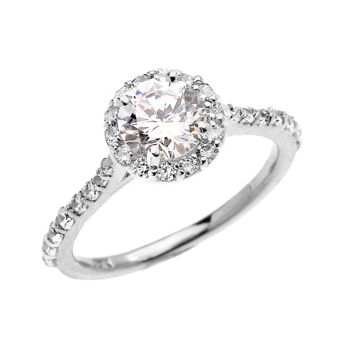 White Gold Dainty 1.5 Carat Round CZ Halo Solitaire Ring