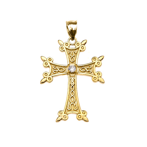 Yellow Gold Elegant Armenian Cross CZ Pendant